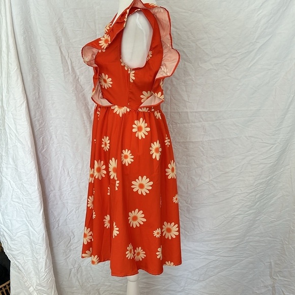 Daisy Ruffle Orange/Yellow Baby Doll Midi Sz S - Picture 3 of 12